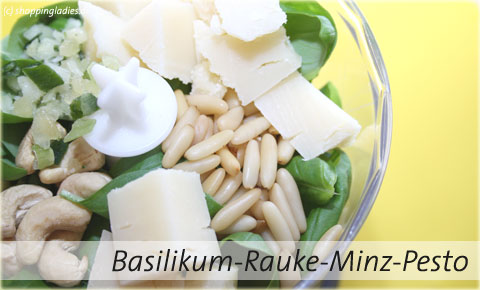 Grünes Basilikum-Rauke-Minz-Pesto